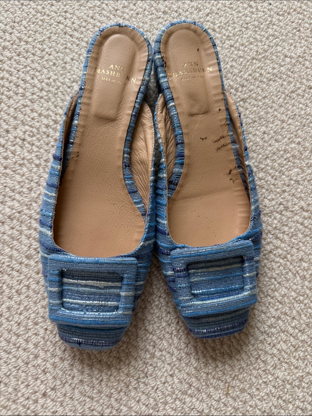 Ann Mashburn Blue Metallic Buckle Mule